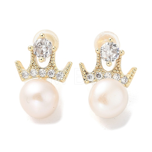 Natural Pearl Ear Studs EJEW-P285-05G-1