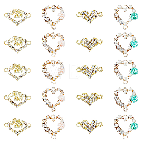 32Pcs 4 Styles Alloy Crystal Rhinestone Connector Charms FIND-DC0003-53-1