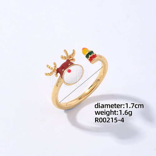 Christmas Deer Golden Brass Open Cuff Ring EG7863-1-1