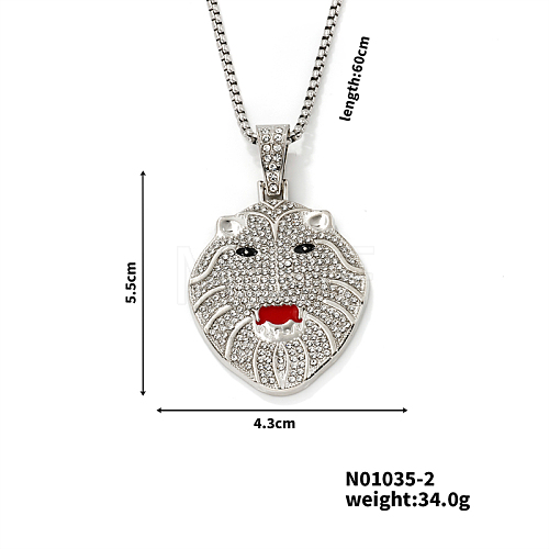 Alloy Crystal Rhinestone Vintage Wolf Head Pendant Necklaces SF9702-2-1