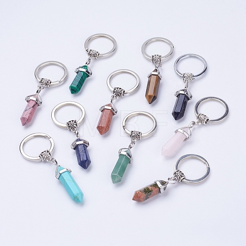 Natural/Synthetic Mixed Stone Pointed Keychain KEYC-E023-01-1