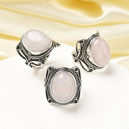 Natural Rose Quartz Adjustable Rings RJEW-I108-02AS-03-1