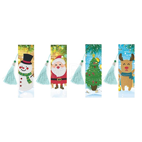 4Pcs Christmas DIY Diamond Painting Bookmarks Kits DIAM-PW0010-19B-01-1