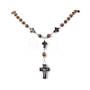 Natural Wood Rosary Bead Necklace NJEW-JN04249-5