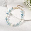 Raw Rough Natural Aquamarine Chip & Cultured Freshwater Pearl Beaded Bracelets for Women BJEW-JB13971-1