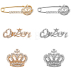 6Pcs 6 Style Crystal Rhinestone Crown Safty Pin Brooch JEWB-CA0001-28-1