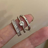 3Pcs 3 Styles Flat Round Brass Micro Pave Clear Cubic Zirconia Cuff Rings for Women FS-WGEADFE-08-1