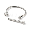304 Stainless Steel D Shape Bar Screw Bangle with Cubic Zirconia STAS-E057-01P-4