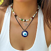 Glass Seed Beads & Acrylic Pendant Wax Cord Double Layer Necklaces FS-WG27ECA-07-1