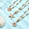 3Pcs 3 Styles Ocean Theme Spray Painted Opaque Acrylic Starfish Shell Conch Shape Pendant Synthetic Turquoise & Coconut & Electroplate Glass Braided Bead Necklaces NJEW-JN06203-1