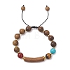 Adjustable Natural Sandalwood & Carnelian & Tiger Eye & Synthetic Turquoise Beaded Bracelets for Women Men BJEW-TA00737-3