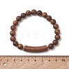 Natural Sandalwood Curved Tube Round Beaded Stretch Bracelets BJEW-TA00725-4