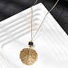 304 Stainless Steel with Disc Glass Leaf Pendant Necklaces NJEW-G184-02G-3