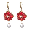 Flower with Teardrop Glass Beads Dangle Earrings EJEW-MZ00670-01-2