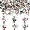 30Pcs 6 Styles Handmade Flower Printed Porcelain with Alloy Pendants PALLOY-YW00214-1