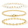 3Pcs Glass & Brass Round Beads Stretch Bracelets HD9470-8-1