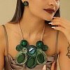 Aluminum Wire Wrapped Resin Beaded Oval Pendant Necklaces & Flat Round Stud Earrings Sets WG92AA6-07-2