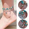 Synthetic Turquoise Beads Multi-strand Anklet AJEW-SW00008-6