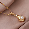 Vintage European 304 Stainless Steel and Imitation Pearl Teardrop Pendant Necklaces ZN0215-1