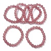 Natural Strawberry Quartz Round Beads Stretch Bracelets for Women BJEW-Z158-03G-03-4