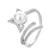 Brass Rhinestone with Imitation Pearl Cuff Open Rings for Women WG1F13A-01-3