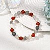 Round Natural Carnelian & Cloudy Quartz Beads & Brass Spacer Beads Beaded Stretch Bracelets for Women BJEW-JB14074-2