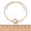 Natural Cultured Freshwater Pearl & Non-magnetic Synthetic Hematite Beaded Cuff Bangles for Women BJEW-JB14020-4
