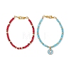 2Pcs 2 Styles Glass Beads Stretch Bracelet Set for Women BJEW-JB11569-2