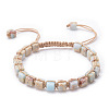 Adjustable Unisex Synthetic Imperial Jasper Cube Braided Bead Bracelets UE9956-7-1