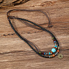 Adjustable Coin Alloy & Synthetic Turquoise & Wood Beaded Pendant Necklaces FS-WG4430E-01-2