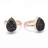 Electroplate Natural Druzy Quartz Crystal Finger Rings RJEW-I055-RG-RS-2