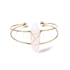 Brass Wire Wrapped Natural Rose Quartz Hexagon Point Cuff Bangles for Women BJEW-L719-01G-01-4
