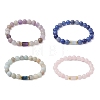 4Pcs 4 Styles 8mm Round Natural Rose Quartz & Blue Aventurine & Flower Amazonite & Amethyst Beaded Stretch Bracelets BJEW-TA00508-1