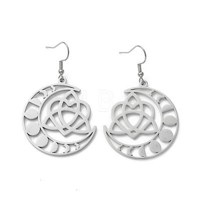 304 Stainless Steel Moon Phase with Sailor's Knot Asymmetrical Earrings EJEW-P222-07P-1