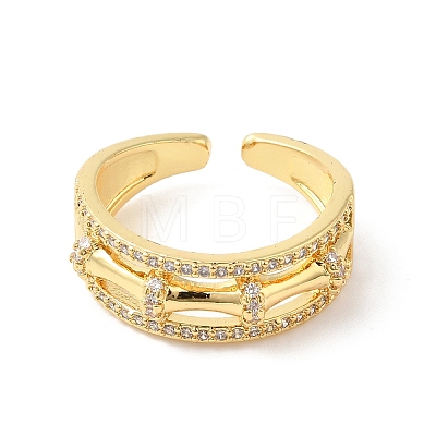 Clear Cubic Zirconia Bamboo Open Cuff Rings RJEW-L106-012G-1