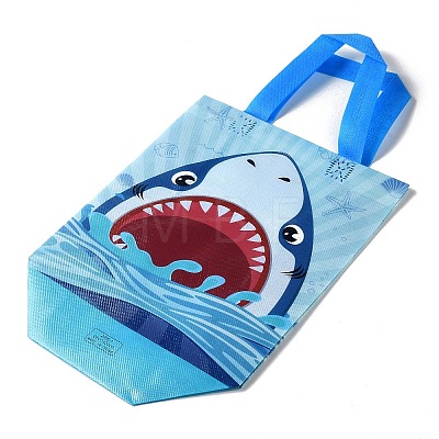 Cartoon Printed Shark Non-Woven Reusable Folding Gift Bags with Handle ABAG-F009-D01-1