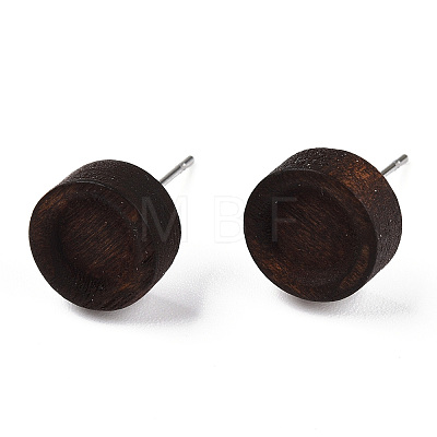 Dyed Wood Flat Round Stud Earrings with 304 Stainless Steel Pin for Women EJEW-TAC0021-11-1