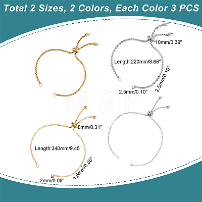 Unicraftale 12Pcs 4 Styles Adjustable 304 Stainless Steel Slider Bracelets Making STAS-UN0054-34-1
