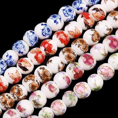 Floral Printed Porcelain Beads PORC-L004-6mm-M-1
