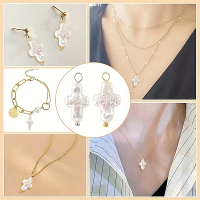 10Pcs 2 Styles Natural Keshi Pearl Cross Pendants PALLOY-YW032-1