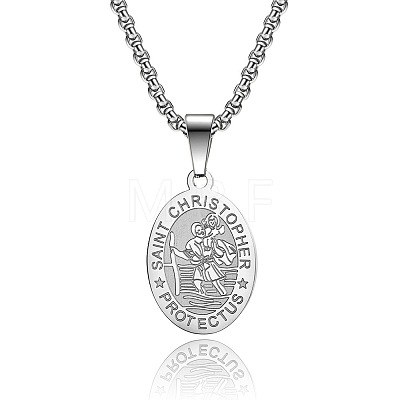 Saint Christopher Pendant Men's Stainless Steel Necklace Titanium Steel Men's Jewelry. EO9724-2-1