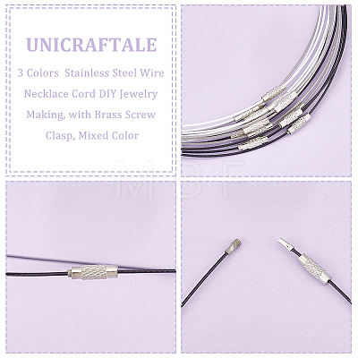Unicraftale 60Pcs 3 Colors  Stainless Steel Wire Necklace Cord DIY Jewelry Making TWIR-UN0001-11-1