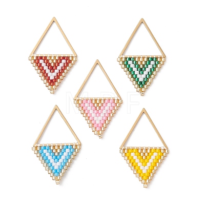 Glass Seed Beaded Rhombus Pendants PALLOY-MZ01085-1