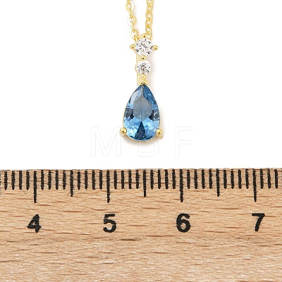 925 Sterling Silver Sapphire Rhinestone Teardrop Pendant Necklace for Women NJEW-V013-01G-1