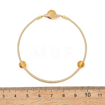 Round Natural Amber Herringbone Wire-Wrapped Cuff Bangles BJEW-JB14498-1