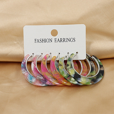 3 Pairs Alloy Acrylic Hoop Earrings FS-WG99021-02-1
