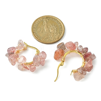 Natural Strawberry Quartz Chips Braided Hoop Earrings EJEW-JE04940-23-1