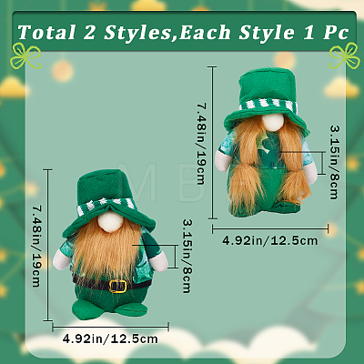 Gorgecraft 2Pcs 2 Style Saint Patrick's Day Cloth Gnome Faceless Doll DJEW-GF0001-63-1