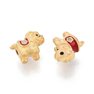 925 Sterling Silver Dark Red Enamel Beads STER-T008-63G-1