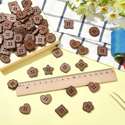 100Pcs 8 Styles 4-Hole Wood Buttons BUTT-FS0001-01B-1